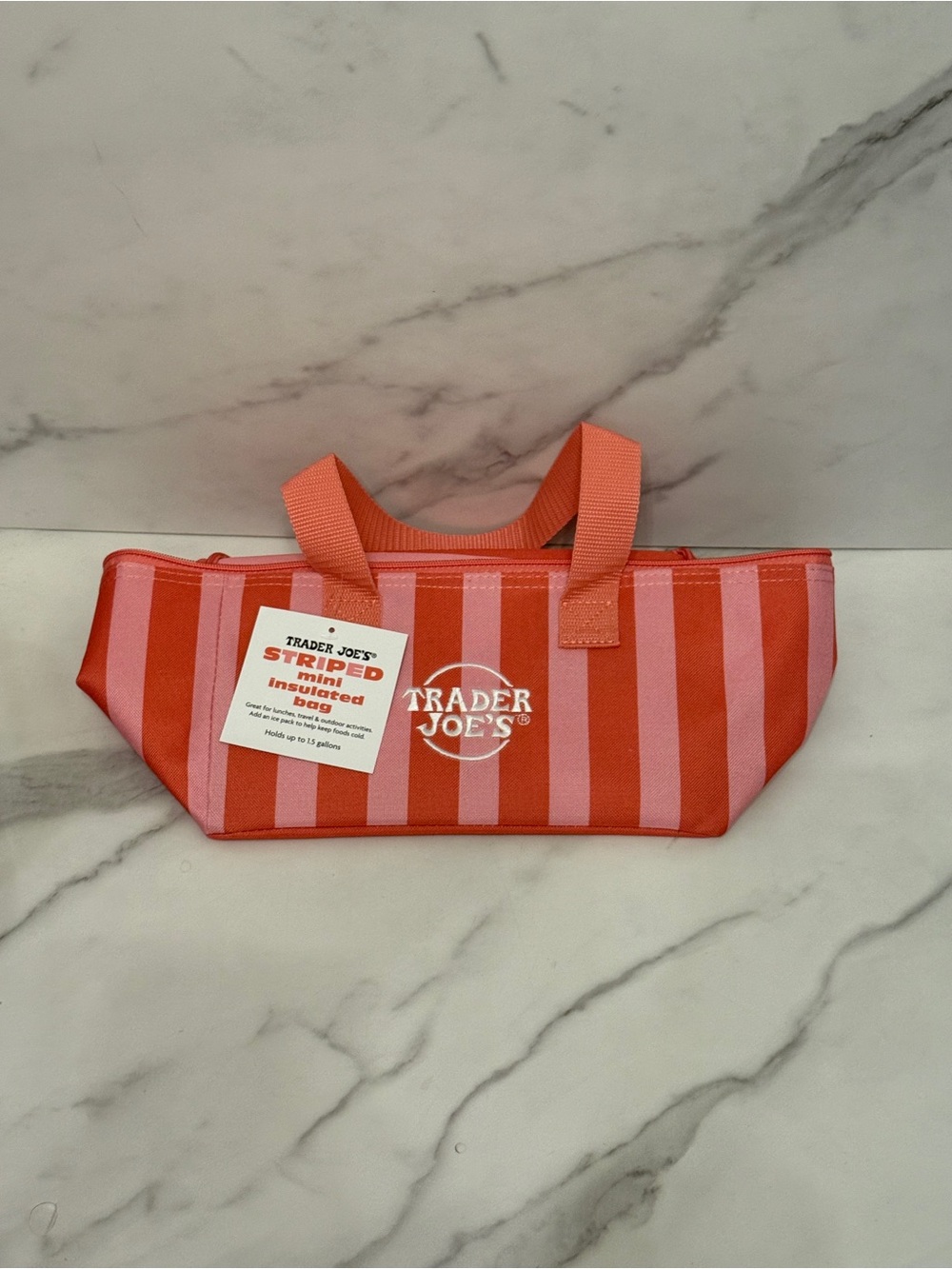 Trader Joe’s Mini Insulated Bag - Coral & Pink Stripes (May 2026 drop)